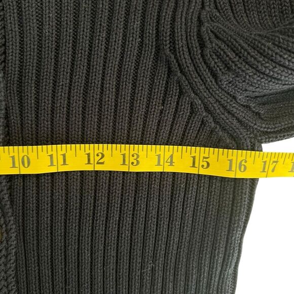 Talbots Women's Ribbed Knit Cardigan Size M Black Cotton Chunky Preppy Classic - Picture 4 of 7